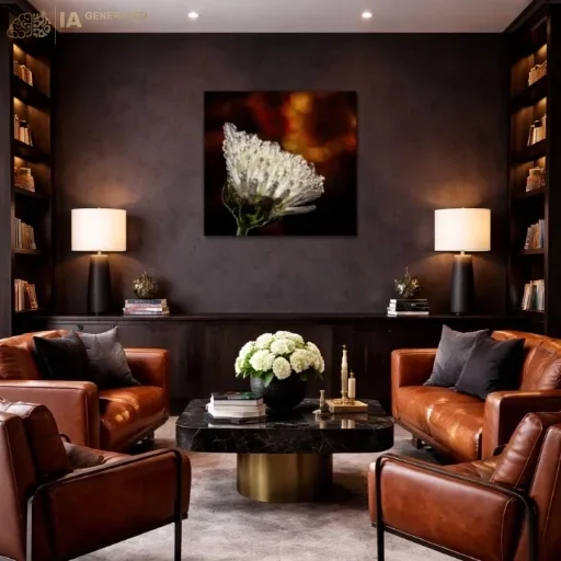 Floraison dorée - Tirage sur toile Floraison dorée mis en situation dans un salon ou une chambre moderne