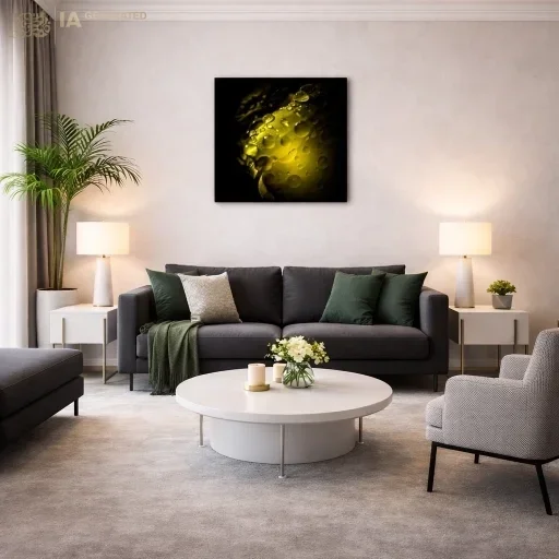 Gouttelettes d'or - Œuvre photographique Gouttelettes d'or disposée sur le mur d'un salon ou d'une chambre design